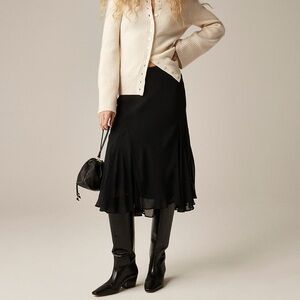 J. Crew Gwyneth flounce-hem slip skirt in chiffon black size Medium NWT